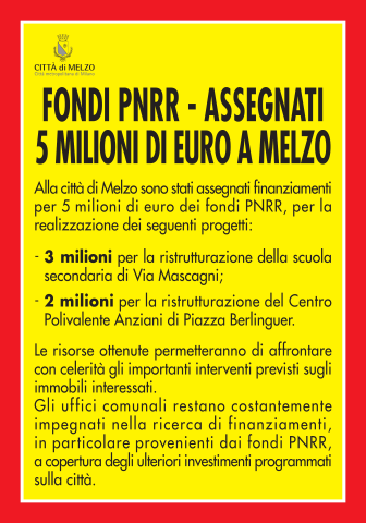 Fondi PNRR – Assegnati    5 milioni di euro a Melzo